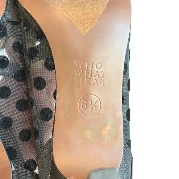 Who What Wear Black Poke A Dot Mesh Black Bow Kitten Heels Mules SZ 6.5 - Picture 5 of 8